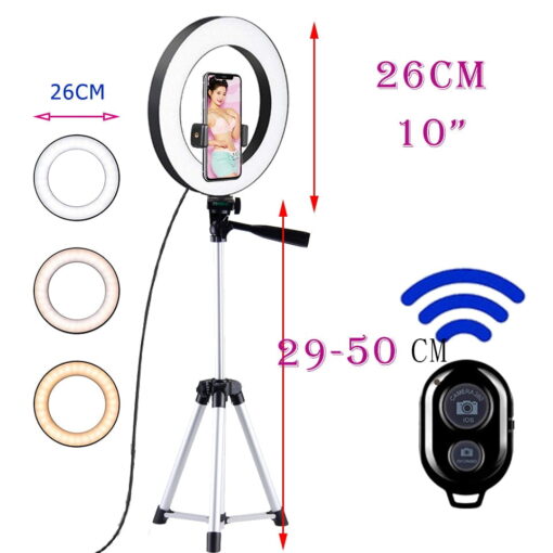 10” Ring Light with 50” Extendable Tripod, LED Circle Lights Compatible with All Phones 5