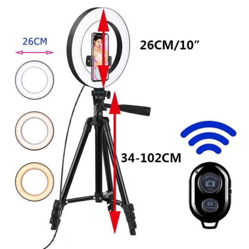 10” Ring Light with 50” Extendable Tripod, LED Circle Lights Compatible with All Phones 4