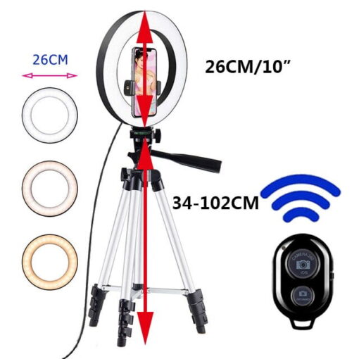 10” Ring Light with 50” Extendable Tripod, LED Circle Lights Compatible with All Phones 3