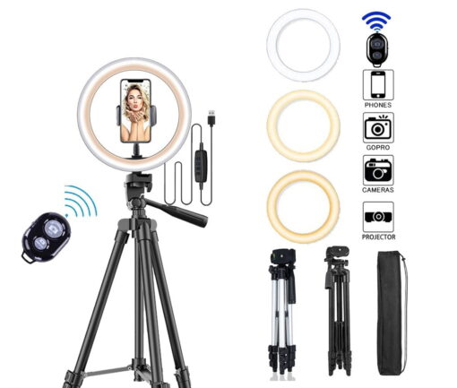 10” Ring Light with 50” Extendable Tripod, LED Circle Lights Compatible with All Phones 2