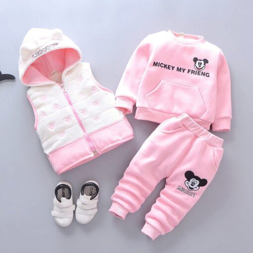 Clothing Set Infant Kids Vest, Sweatshirt PLUS Pants Pink 3