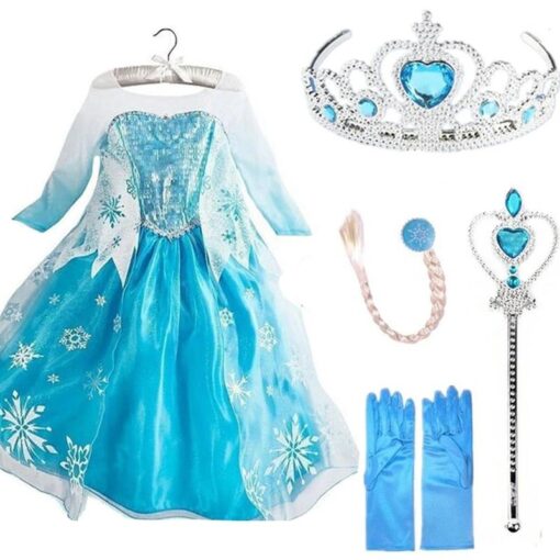 Princess Dresses Girls Costumes Birthday Dress Plus FREE Crown & Accessories 3