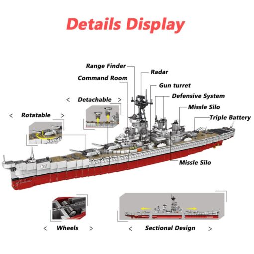 Joyfullysmile™ – Military Series USS Missouri Battleship Building Blocks Model Brick Set(2600+PCS) 4