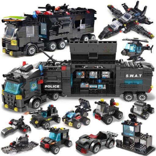 Joyfullysmile™ – SWAT Mobile Police Station Building Blocks Set with Truck, Airplane, Car, Figures, and – City Machine Bricks 3