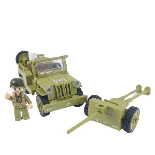 WW2 MILITARY WILLY’S JEEP & ARTILLERY BUILDING BLOCKS TOW SET 6