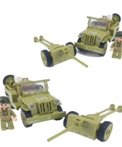 WW2 MILITARY WILLY’S JEEP & ARTILLERY BUILDING BLOCKS TOW SET