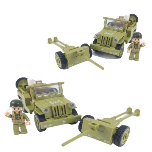 WW2 MILITARY WILLY’S JEEP & ARTILLERY BUILDING BLOCKS TOW SET 3