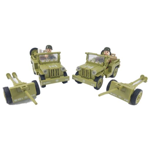 WW2 MILITARY WILLY’S JEEP & ARTILLERY BUILDING BLOCKS TOW SET 4