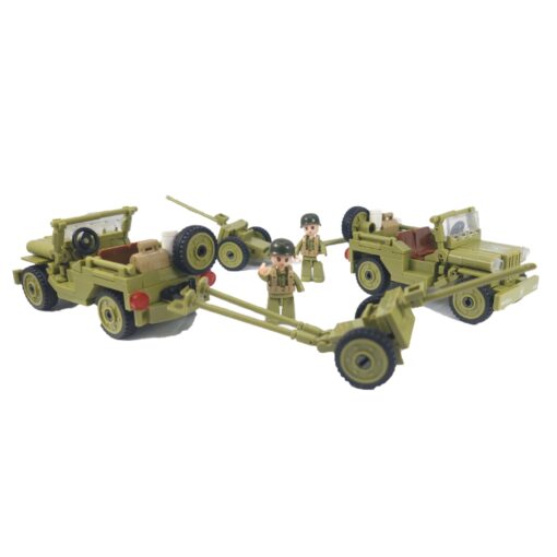 WW2 MILITARY WILLY’S JEEP & ARTILLERY BUILDING BLOCKS TOW SET 5