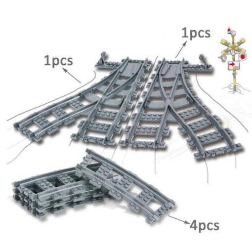 SWITCH TRACKS, CURVE, CURVED TRAIN TRACKS BUILDING BLOCKS TRAIN TRACKS X 6 4