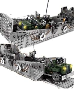 TOYS AND BRICKS ARMY LANDING CRAFT + JEEP VEHICLE BUILDING BLOCKS SET