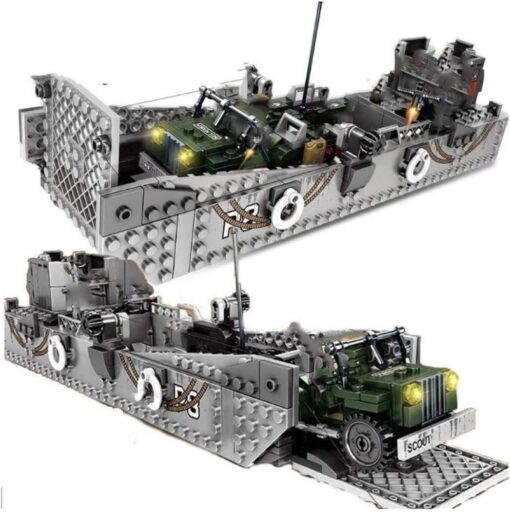 TOYS AND BRICKS ARMY LANDING CRAFT + JEEP VEHICLE BUILDING BLOCKS SET 3