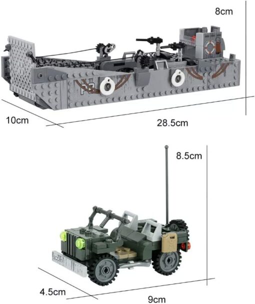 TOYS AND BRICKS ARMY LANDING CRAFT + JEEP VEHICLE BUILDING BLOCKS SET 7